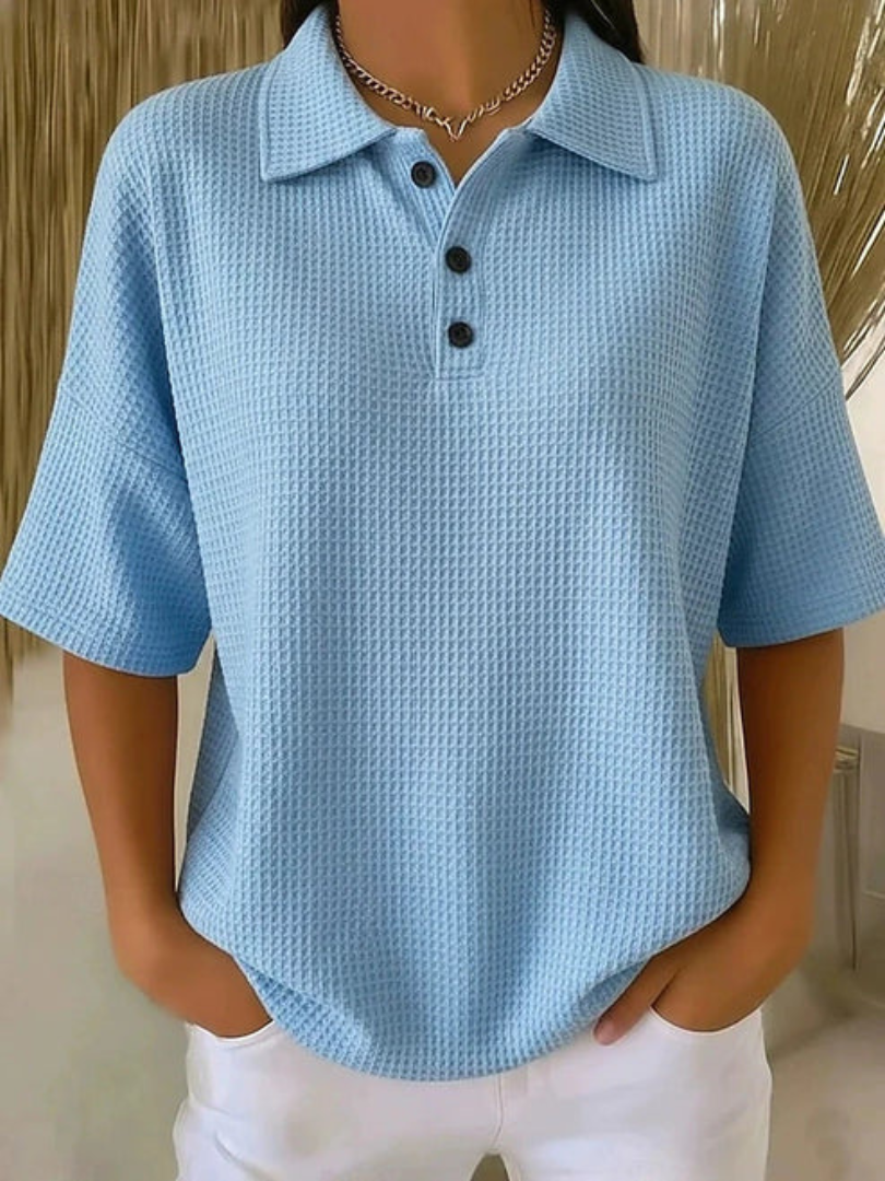 Peggie | Comfortable Waffle Polo Blouse