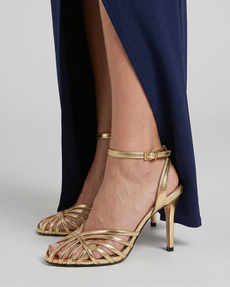 Sabine | Metallic Strappy Pointed Toe Heeled Sandals