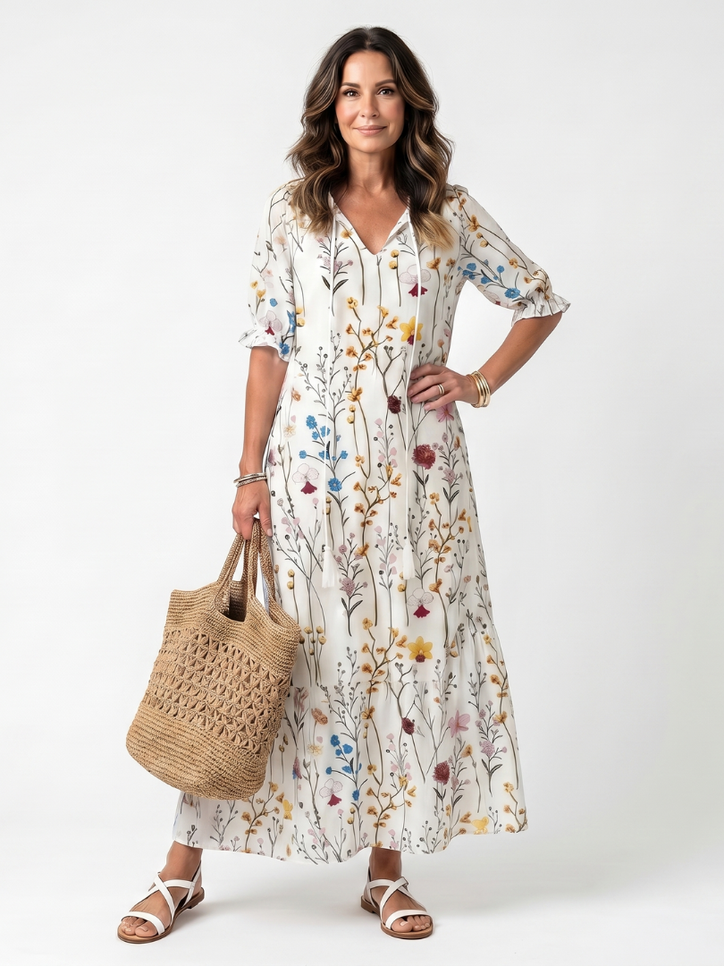 Sylvie | Robe Midi à Nouer Imprimé Botanique