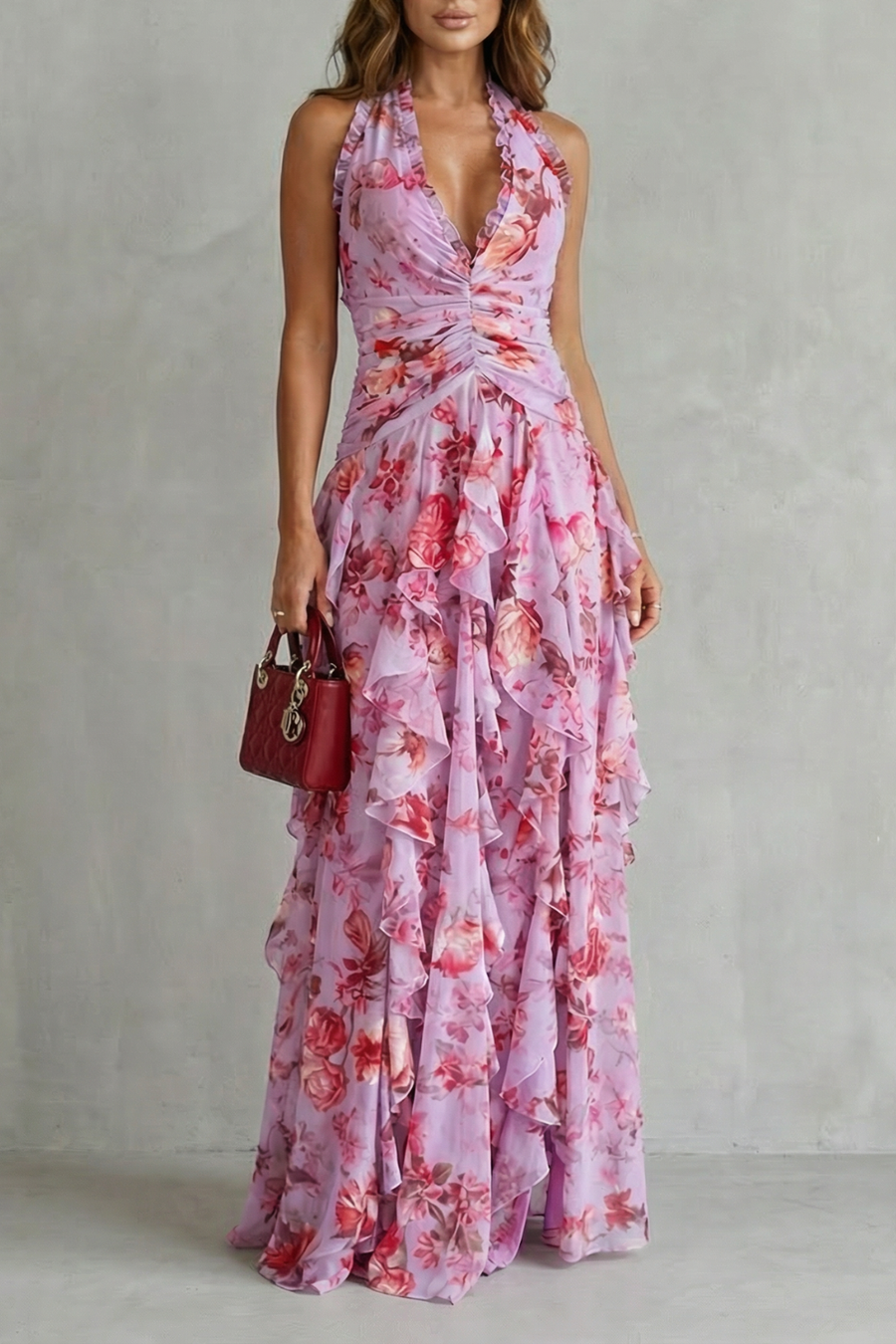 Belladina | Romantic Rose Halter Maxi Dress