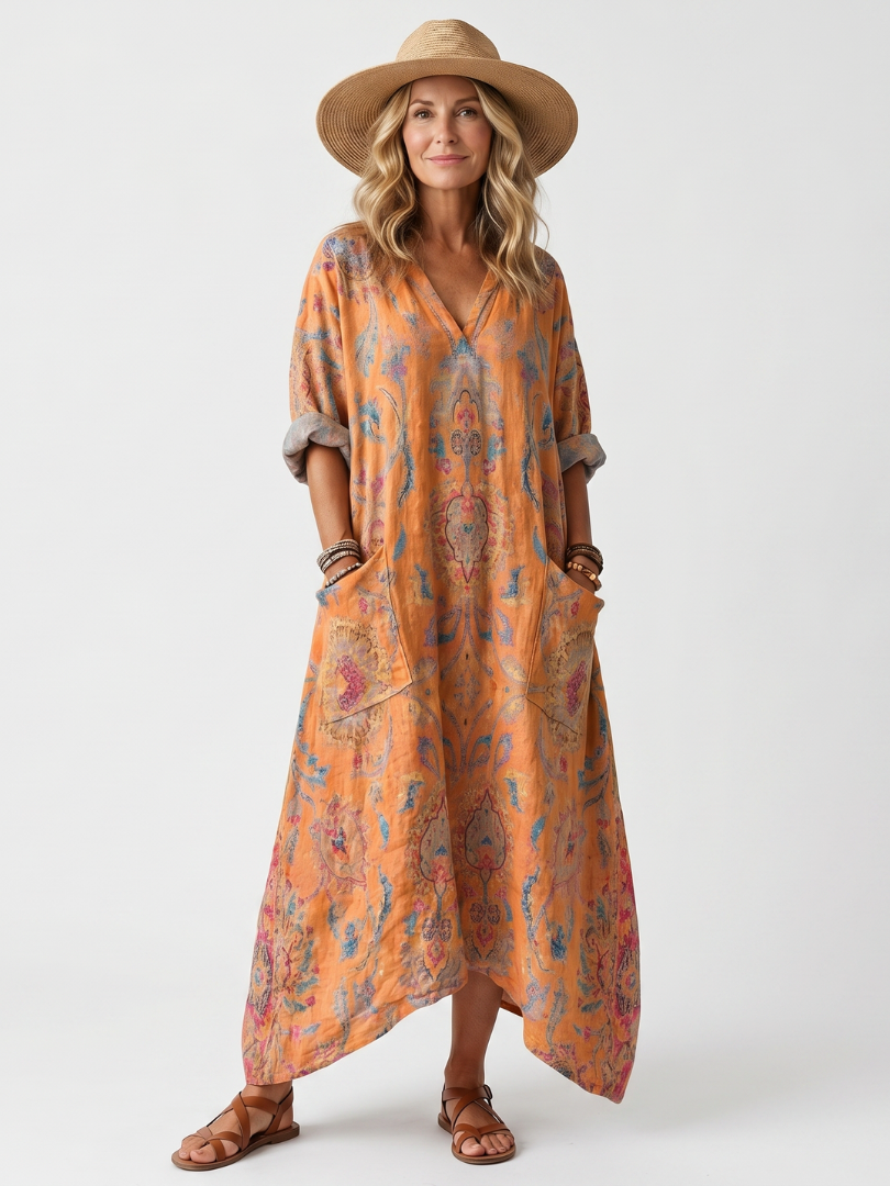 Remi | Robe Midi Oversize à Col Cranté Imprimée avec Poches
