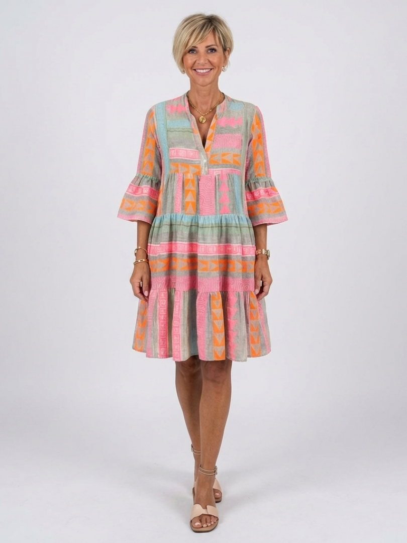Maelle | Geometric V-Neck Knee-Length Dress - women's dress