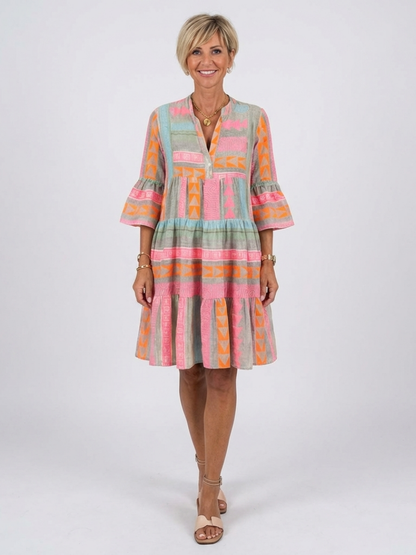 Maelle | Geometric V-Neck Knee-Length Dress - women's dress