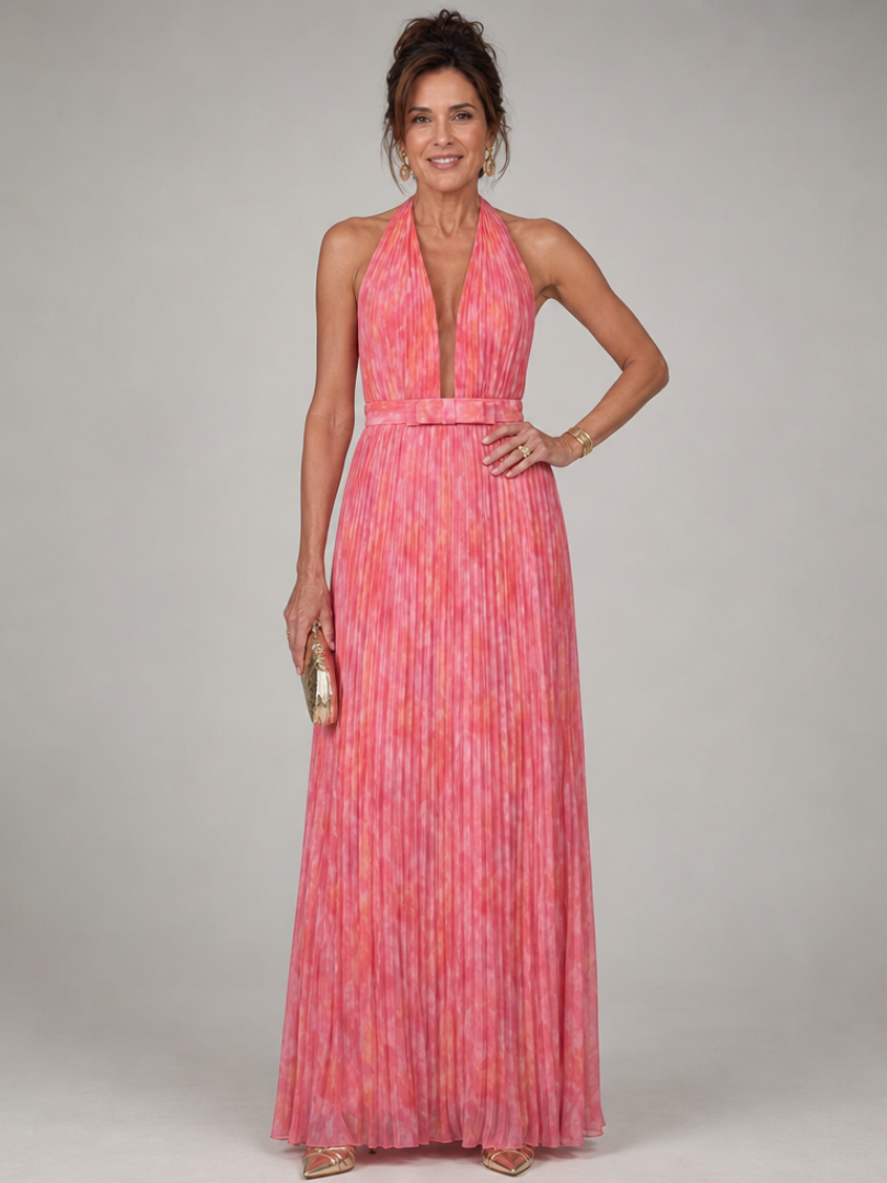Rosel | Halter-Neck Pleated Skirt Maxi Dress