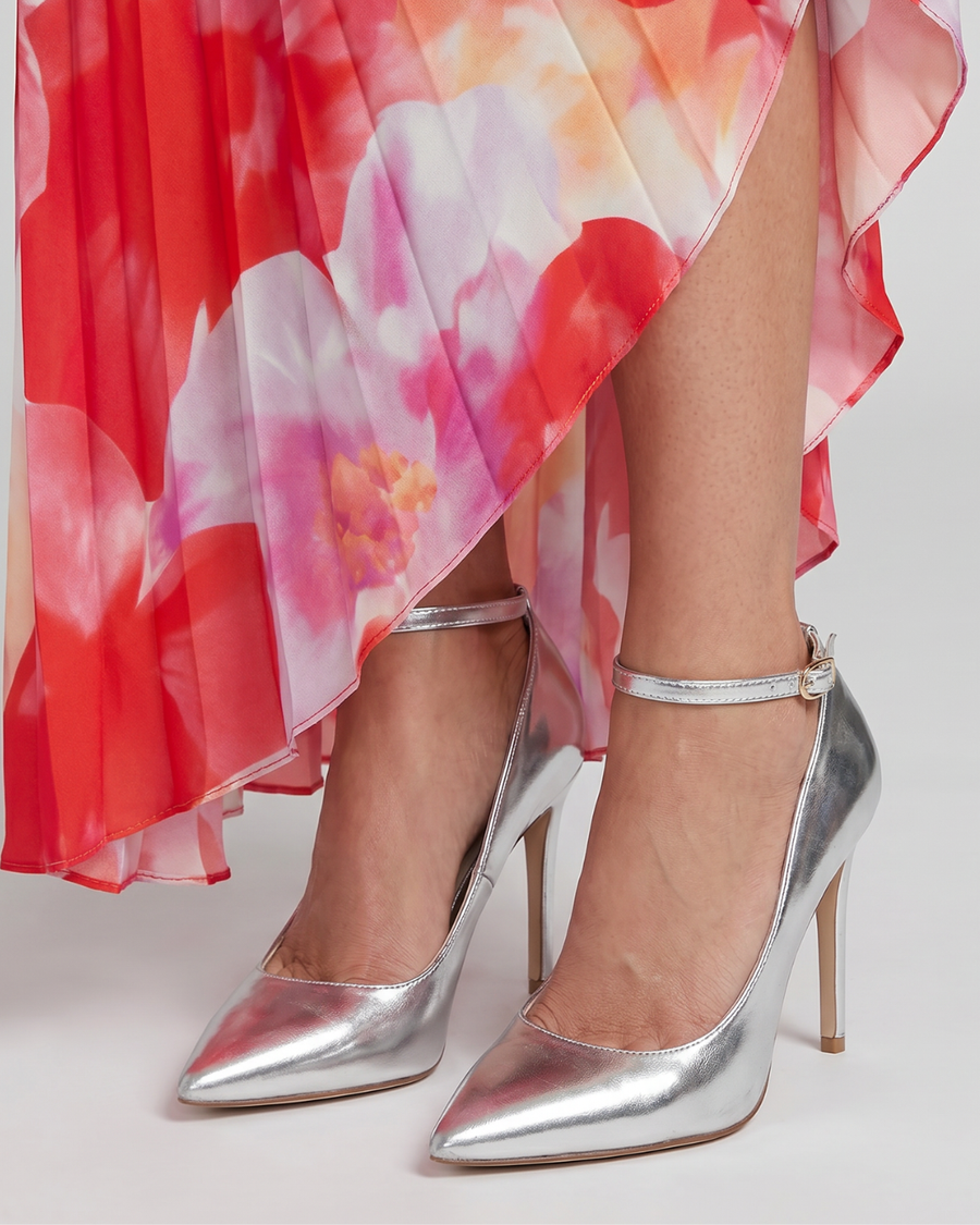 Marielle | Metallic Pointed Toe Ankle Strap Pumps