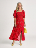 Delphine | Square-Neck Floral Print Midi Dress