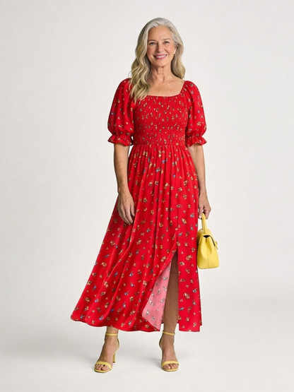 Delphine | Square-Neck Floral Print Midi Dress - women's dress