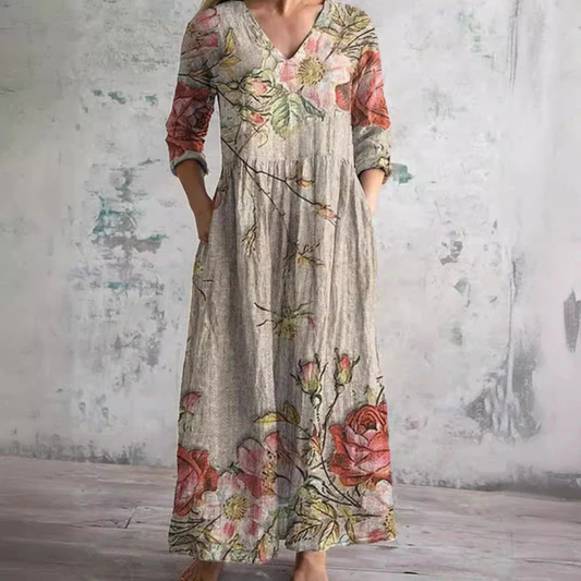 Bella | Beige Floral Summer Dress