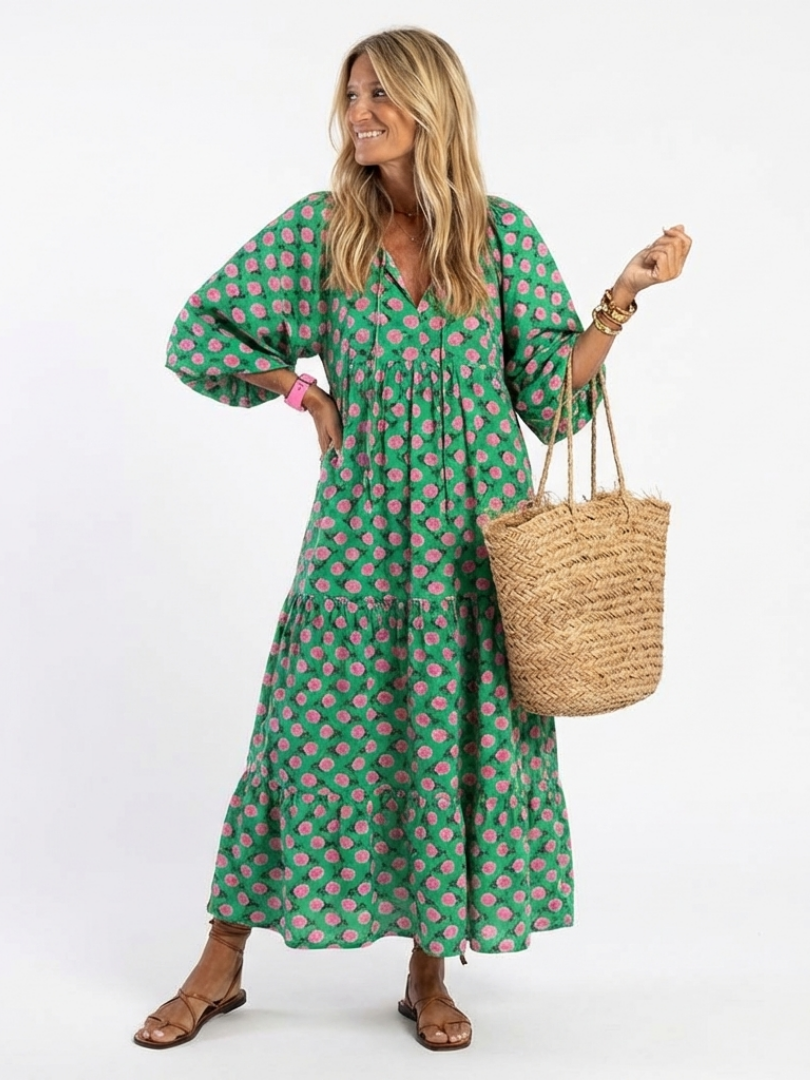Fiora | Robe Midi à Étages Col V Imprimé Floral