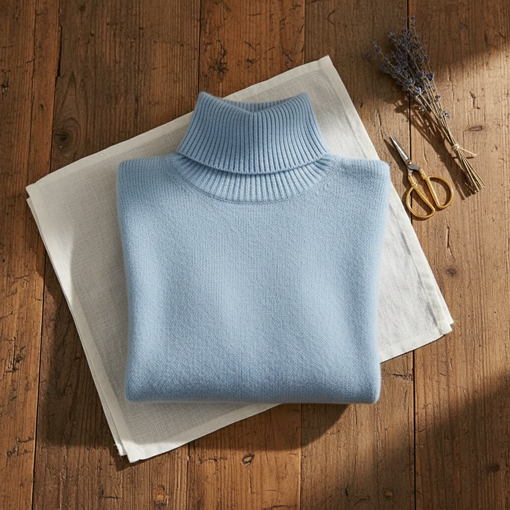 Celia | Sky Blue Cotton Roll Neck