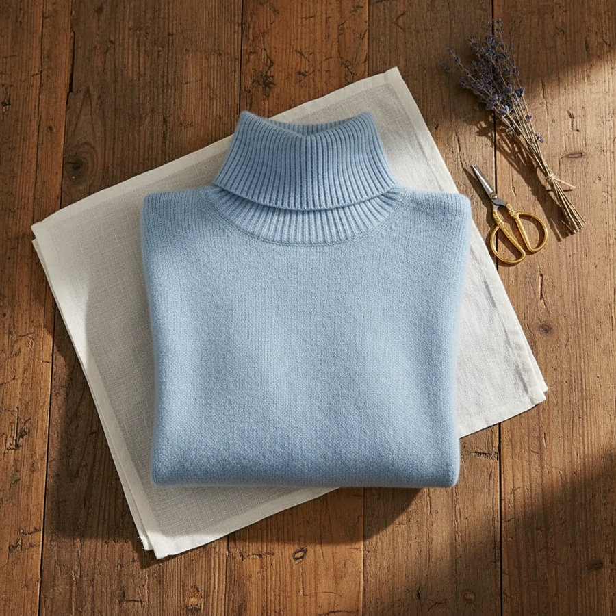 Celia | Sky Blue Cotton Roll Neck