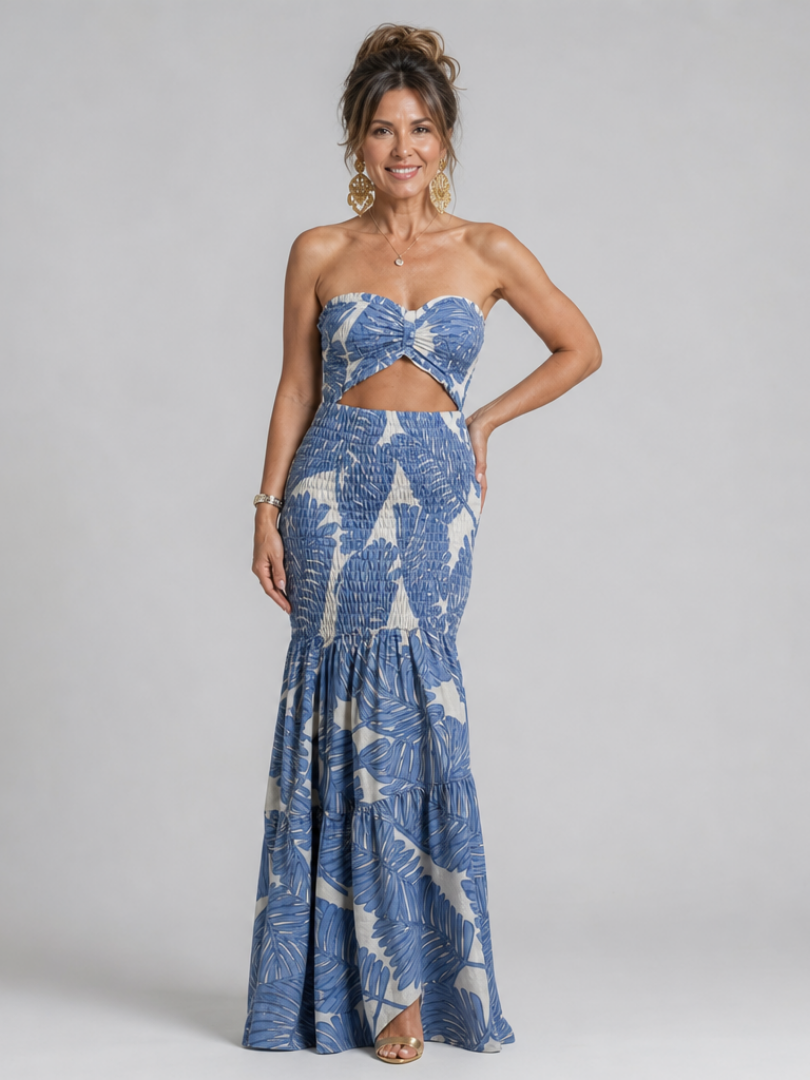 Azaria | Strapless Two-Piece Printed Maxi Dress Set