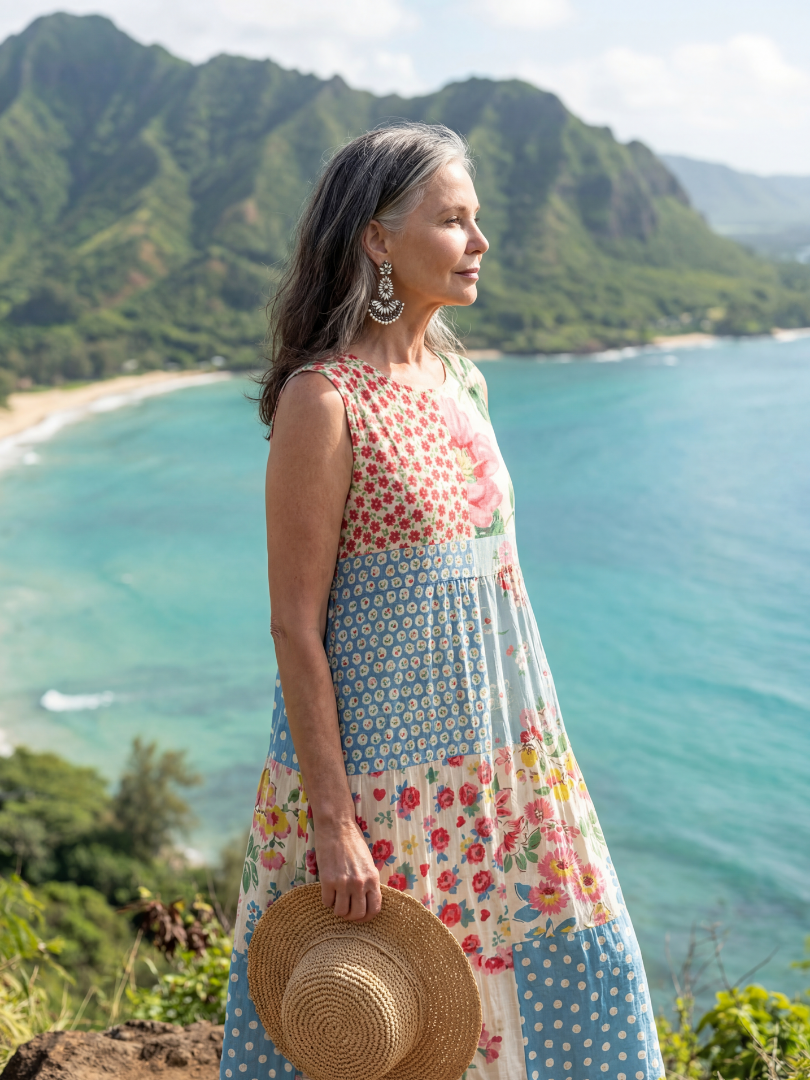 Kailani | Coastal Floral Patchwork Midi Dress