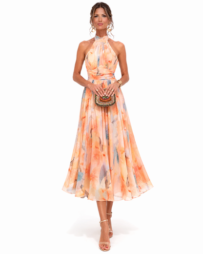 Aurora | Watercolor Print Halter Dress