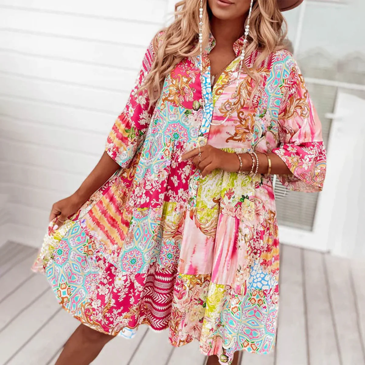 PHOEBE | Sweet Pink 3/4 Sleeve Mini Dress