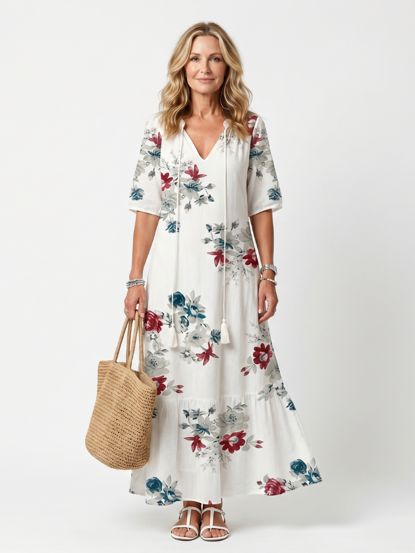 Maeva | Robe Midi à Nouer Imprimé Floral Éparpillé
