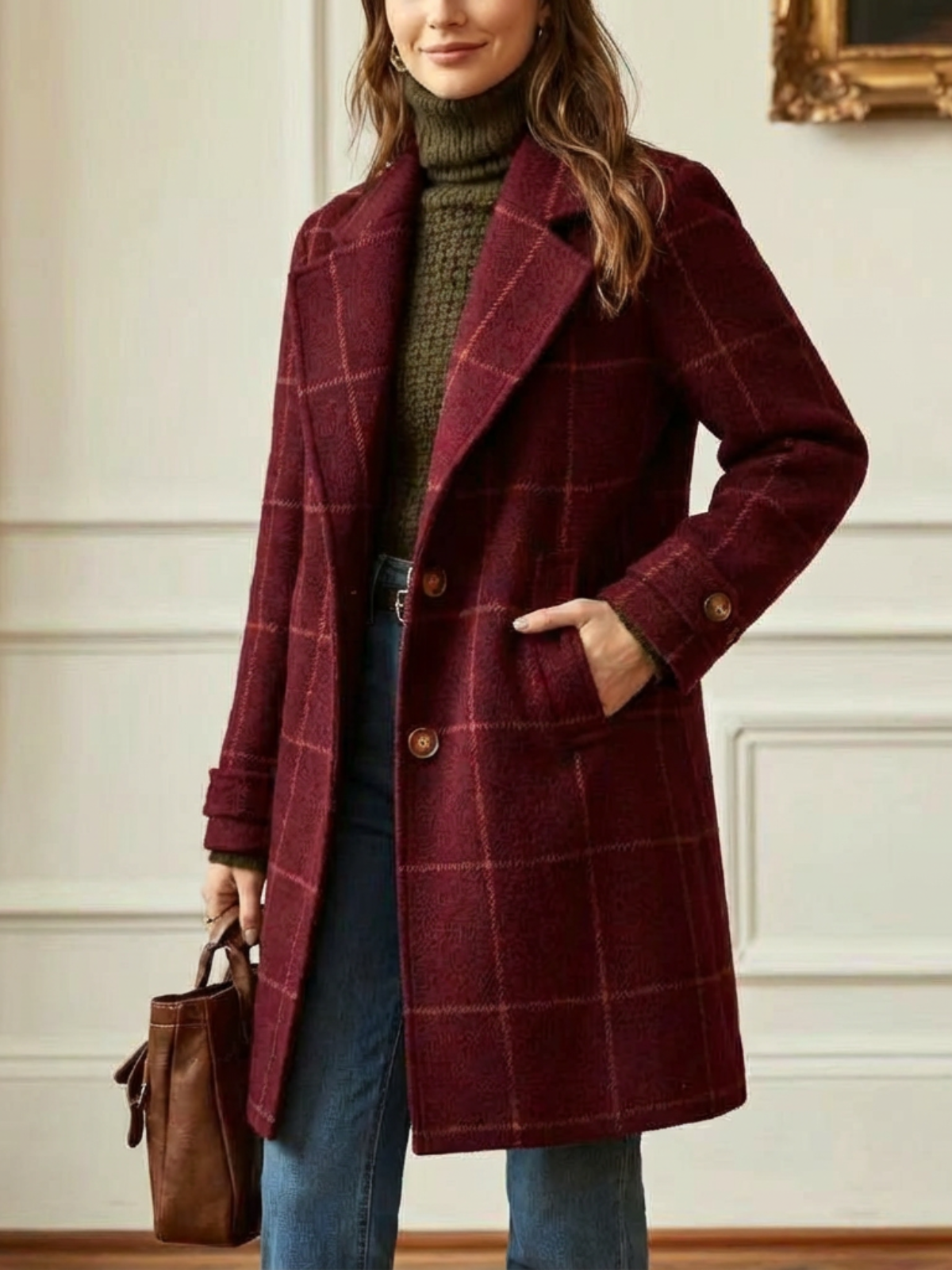 Elowen | Timeless Plaid Wool Long Coat