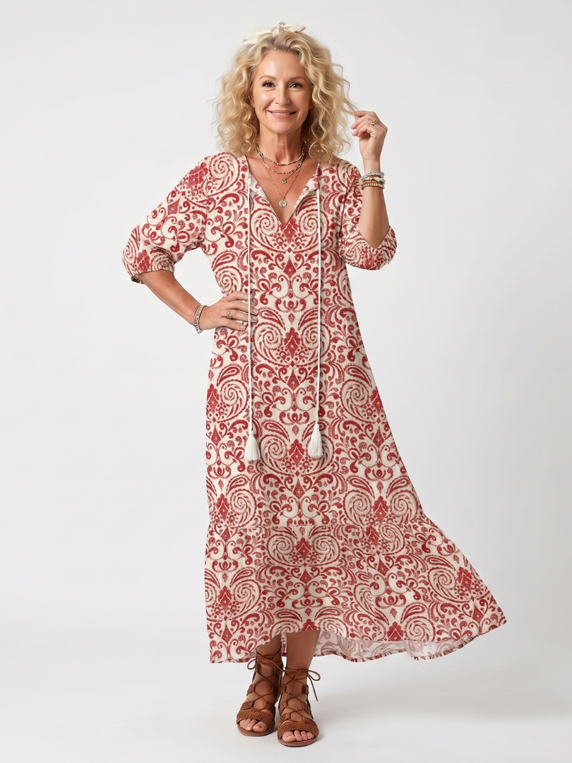 Noelle | Robe Midi à Nouer Imprimé Ornemental