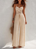 Cream Lace Bodice Pleated Wide-Leg Jumpsuit