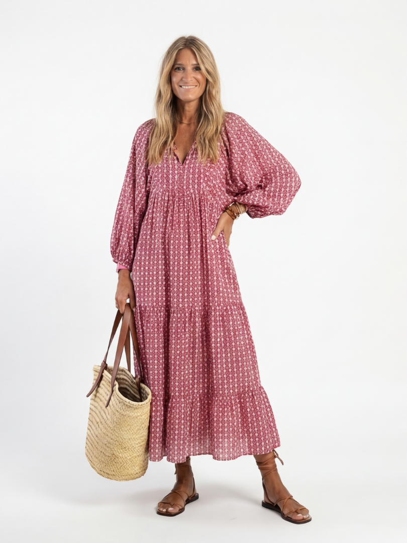 Arlette | Robe Midi à Manches Longues Imprimé Géométrique