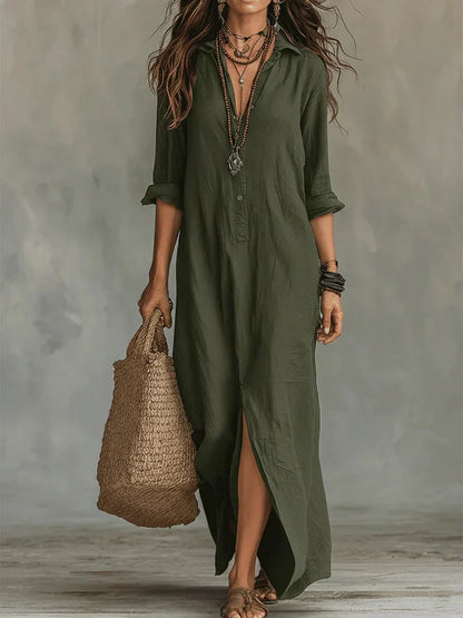 Celine | Relaxed Black Button Maxi Dress
