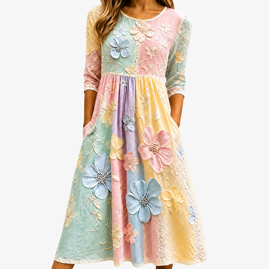 Pocket Pastel Bloom Garden Midi Dress - women's midi dress