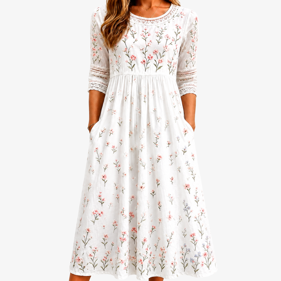 Pocket Whispering Wildflower Midi Dress - women's midi dress