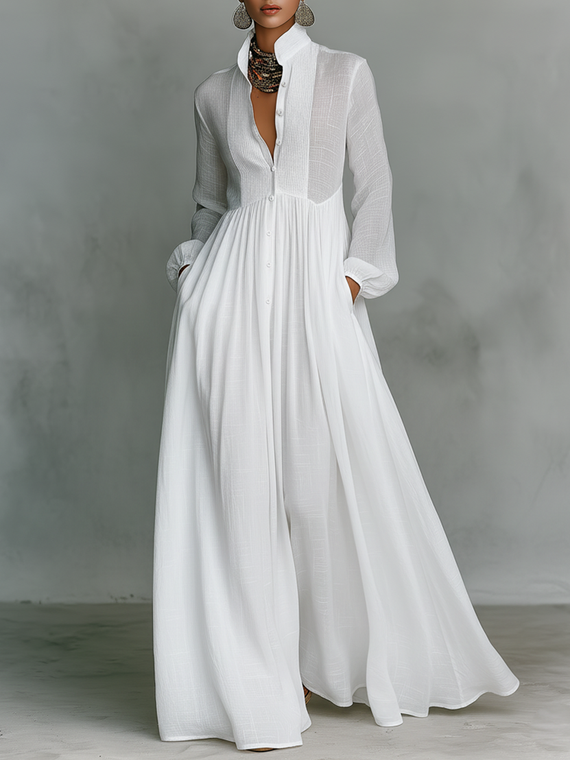 Rosalind | High Collar Long Sleeve Maxi Dress