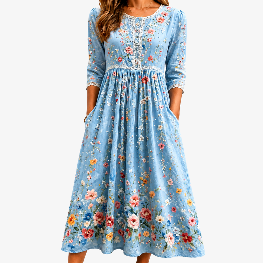 Sky Blossom Garden Midi Dress - women's midi dress