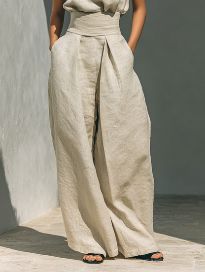 Women's minimalist set in  with sleeveless blouse and wide-leg pants