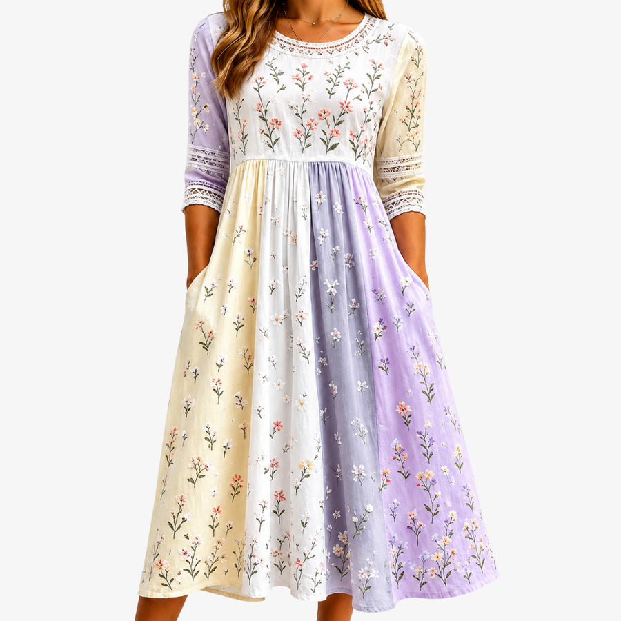 Patchwork Lavender Meadow Midi Dress - women's midi dress