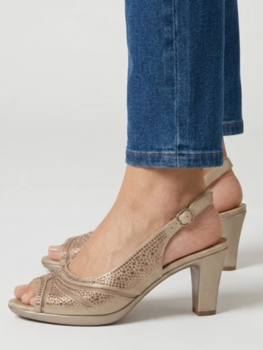 Heather | Elegant Rhinestone Peep Toe Slingback Heels