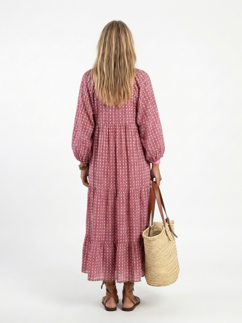 Arlette | Robe Midi à Manches Longues Imprimé Géométrique