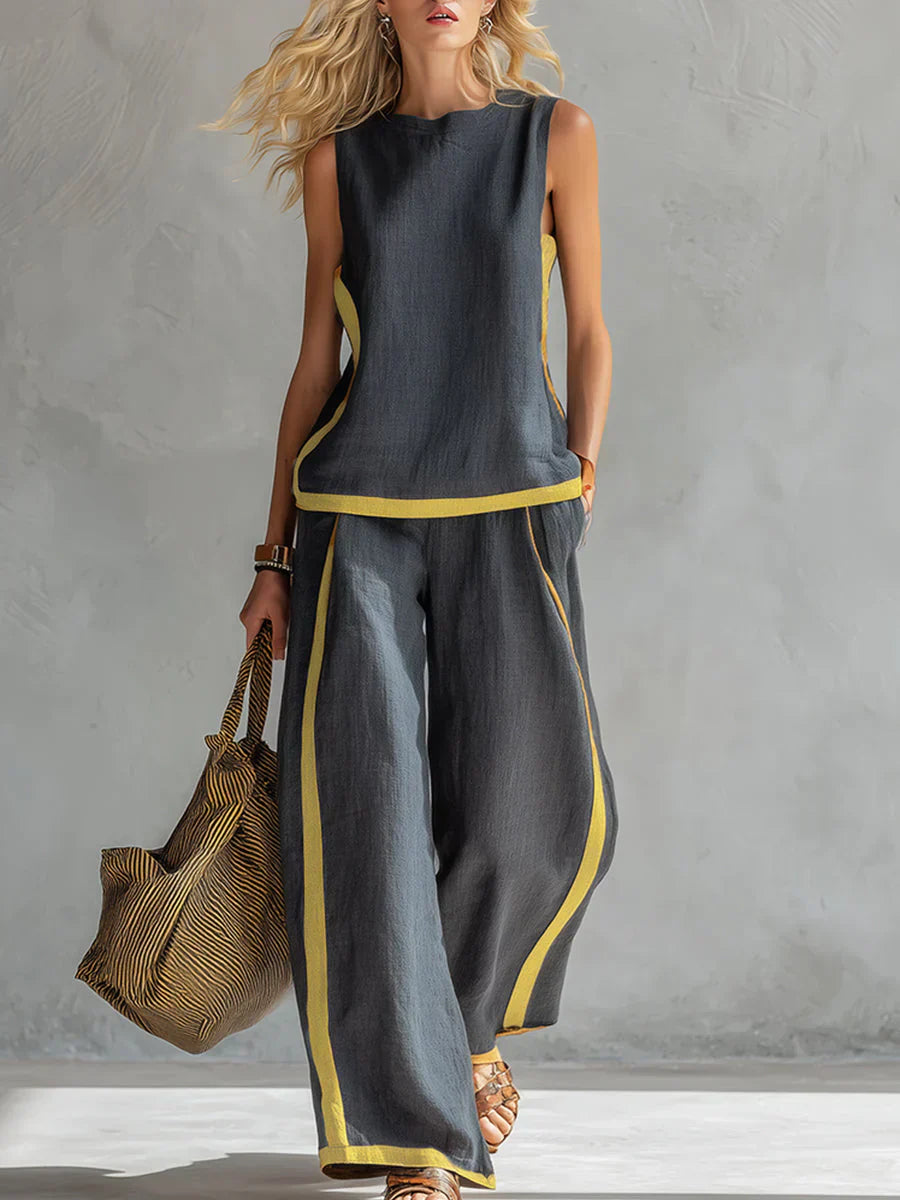 Ursula - Elegant and Casual Set of Vest and Pants with Two-Tone Finishes