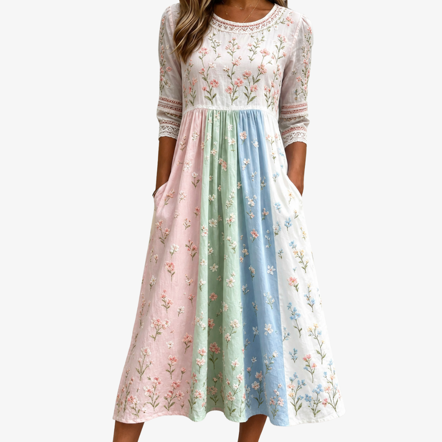 Floral Pocket Pastel Meadow Midi Dress - women's midi dress