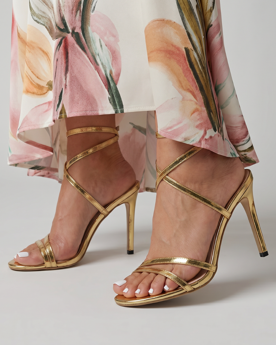 Isolde | Metallic Wrap Strap Stiletto Sandals