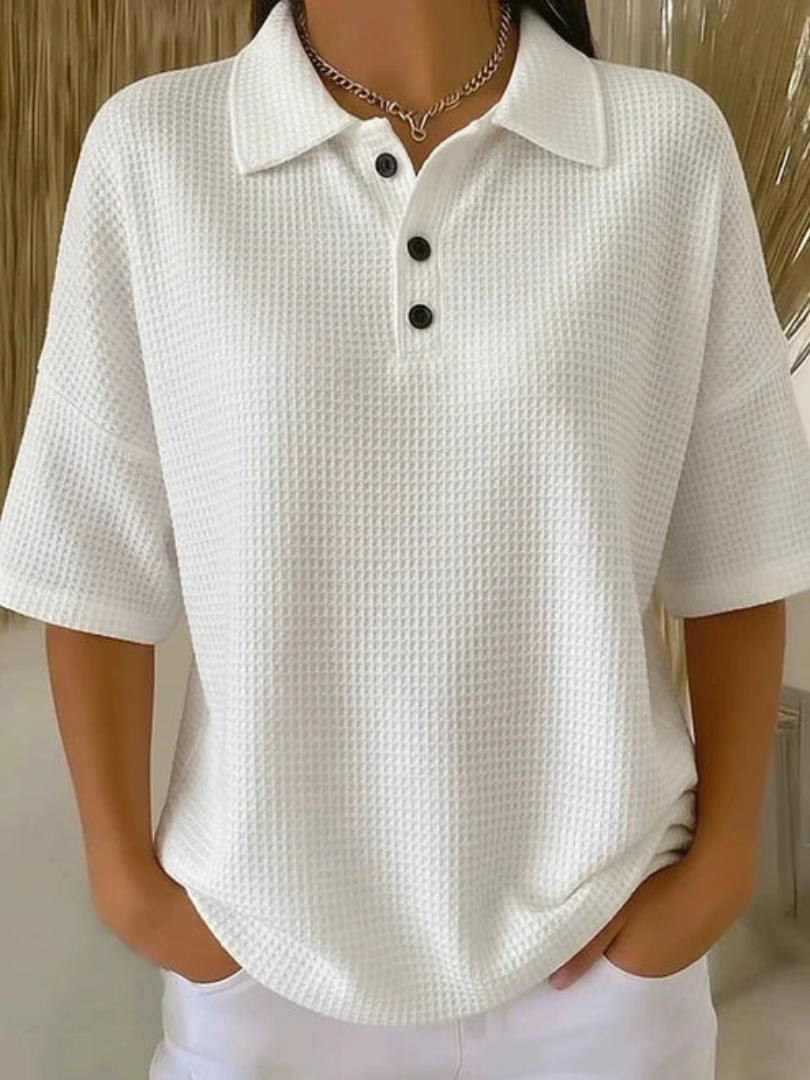 Peggie | Comfortable Waffle Polo Blouse