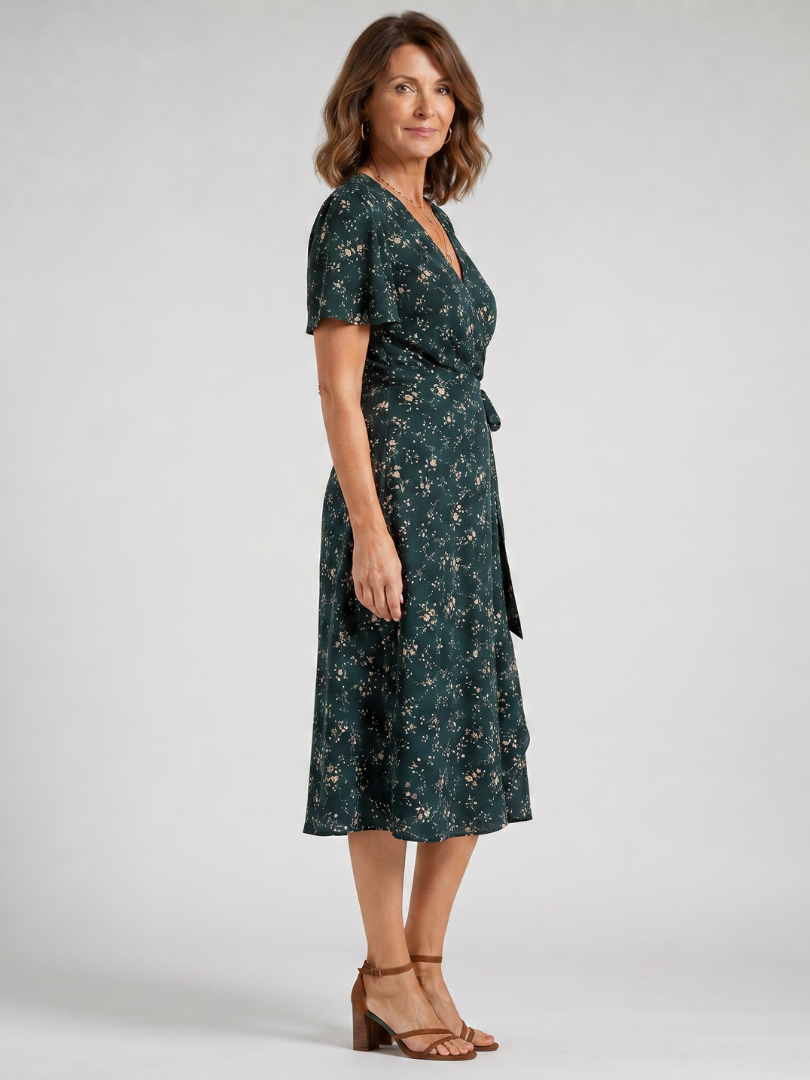 Odiala | Floral Wrap Tie Midi Dress