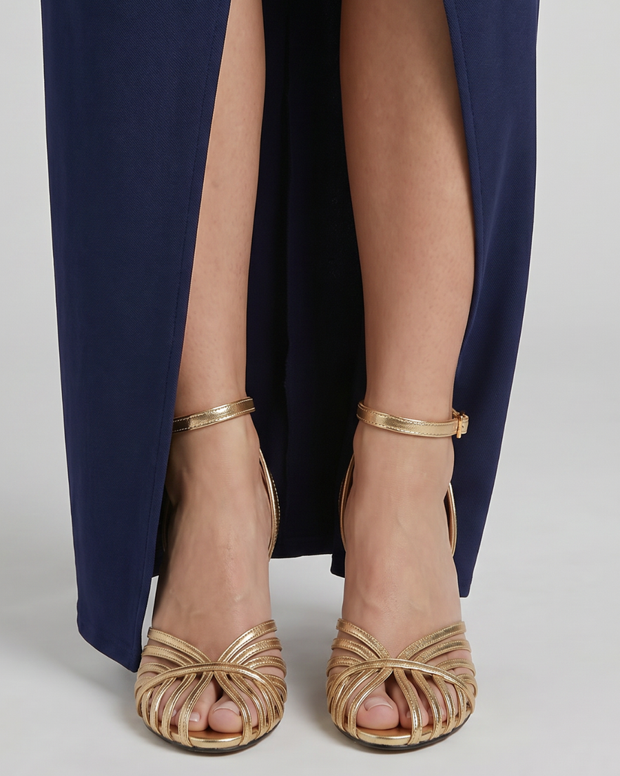 Sabine | Metallic Strappy Pointed Toe Heeled Sandals