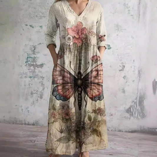 Evelyn | Beige Floral Summer Dress