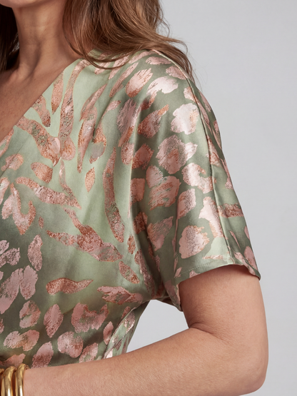 Coralie | Abstract Print V-Neck Cinched-Waist Midi Dress
