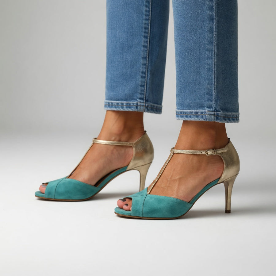 Roksana | Turquoise Gold Stiletto Sandals