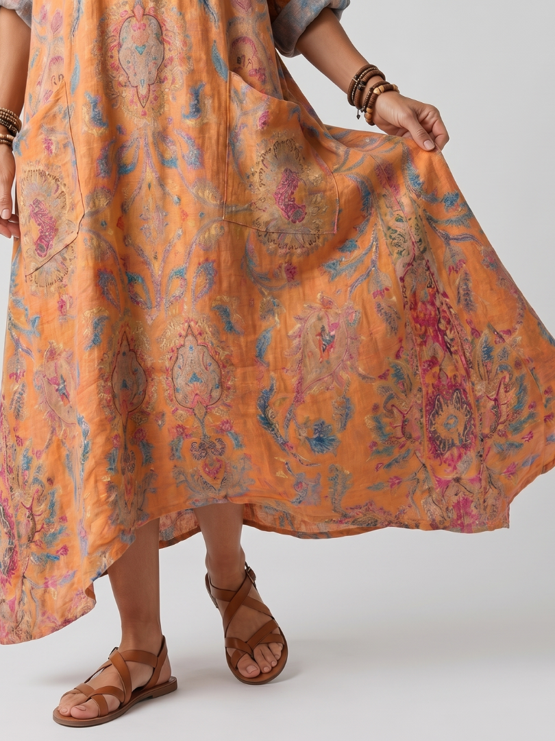 Remi | Robe Midi Oversize à Col Cranté Imprimée avec Poches