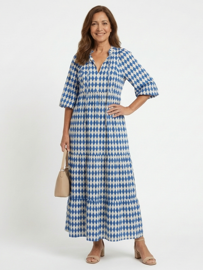 Elodie | Diamond-Print Ruffle-Hem Dress