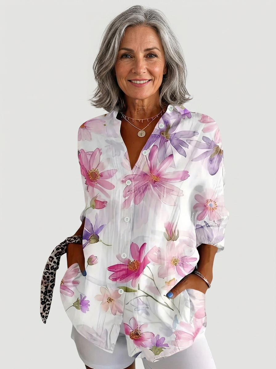 Delilah | Vibrant Artistic Button-Up Blouse