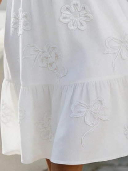 Bellina™ | Embroidered Ruffle V-Neck Puff Sleeve Dress