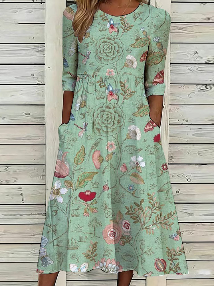 Delphine | Retro Floral Art Print Dress