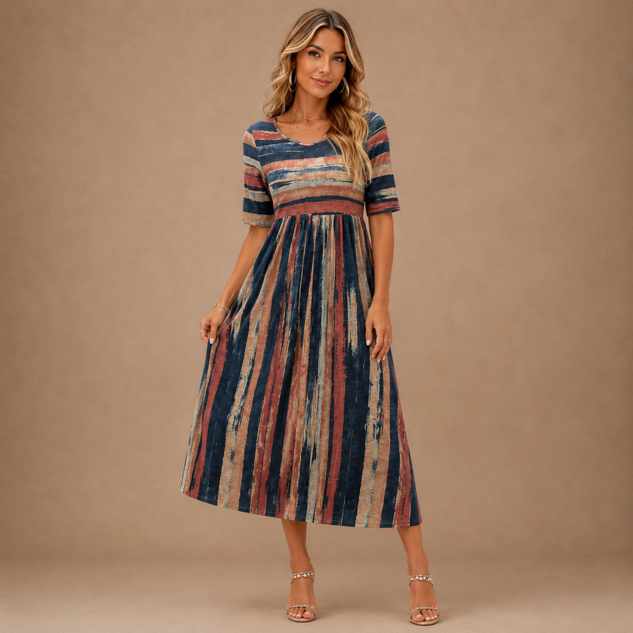 MARGARET | Striped Belly-Hiding Midi Dress