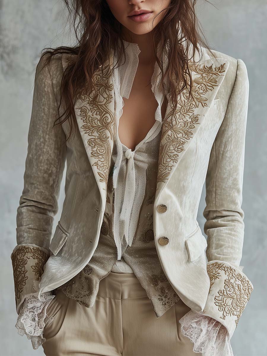 Vivienne | Ivory Embroidered Tailored Blazer