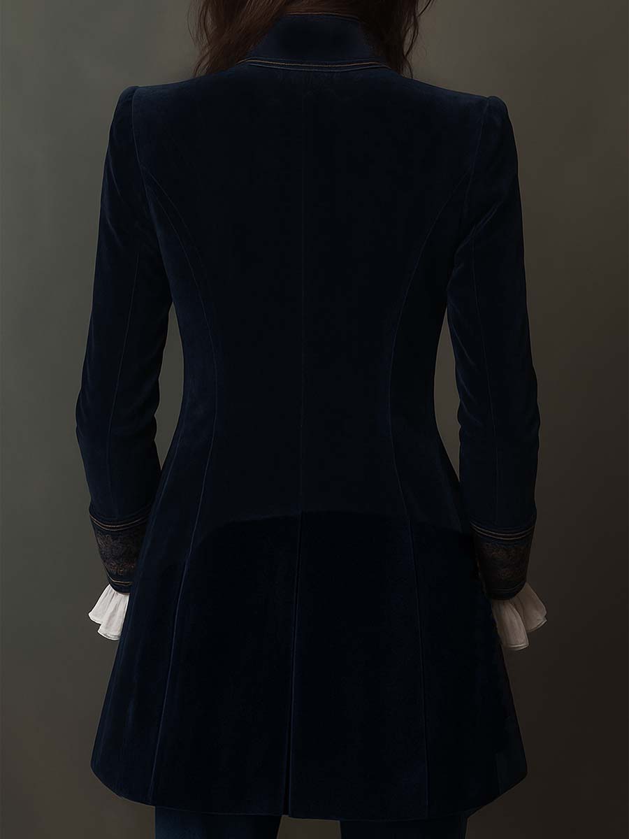 Mira | Vintage Navy Embroidered Longline Jacket